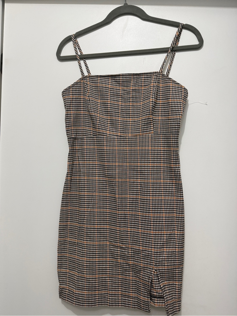 Simons Black and Tan Plaid Spaghetti-Strap Mini Dress